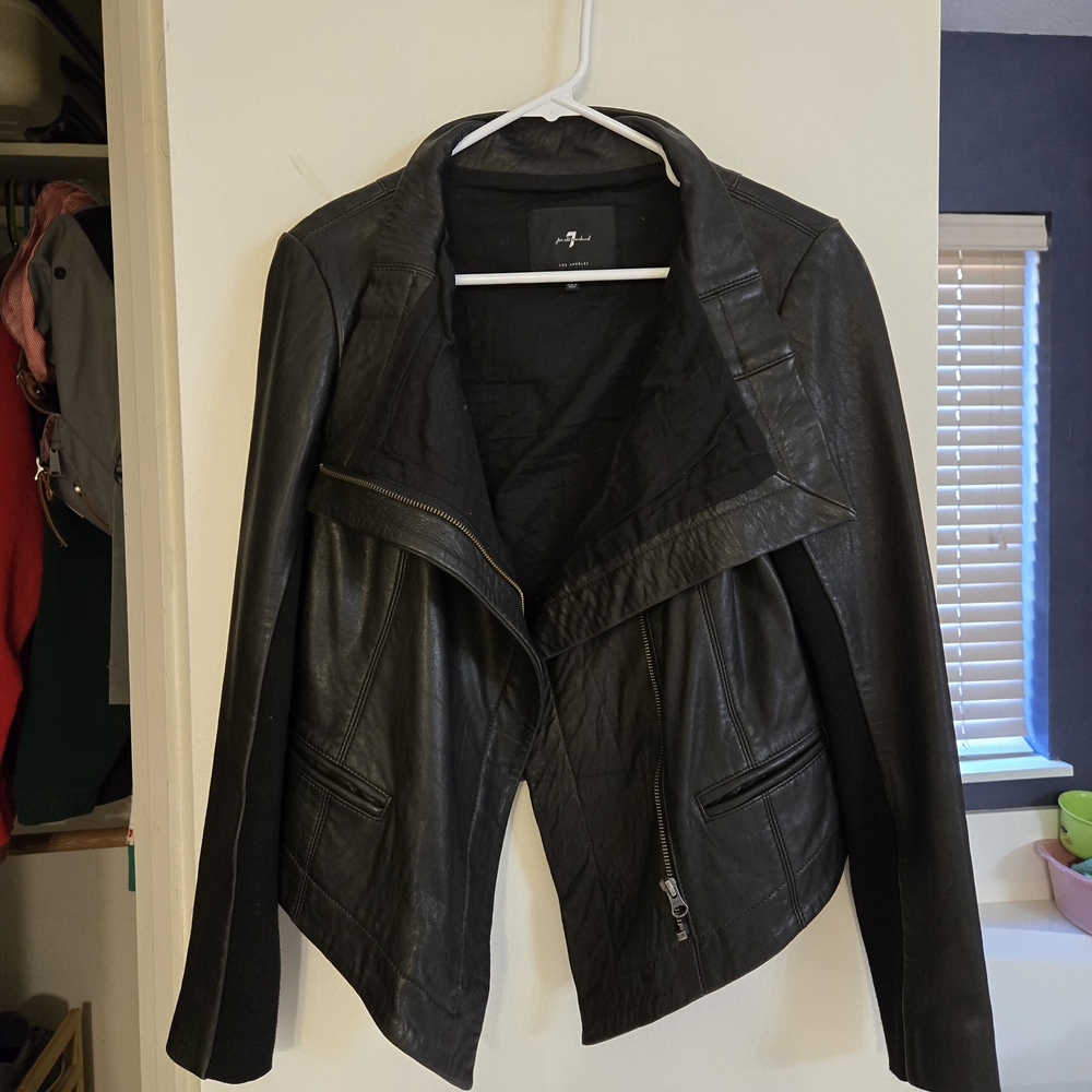 Black 7 For All Mankind Genuine Leather Jacket